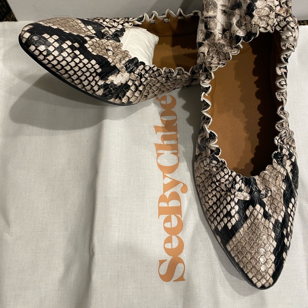 NWT See by Chloe Snake Embossed Leather Ballet Flat